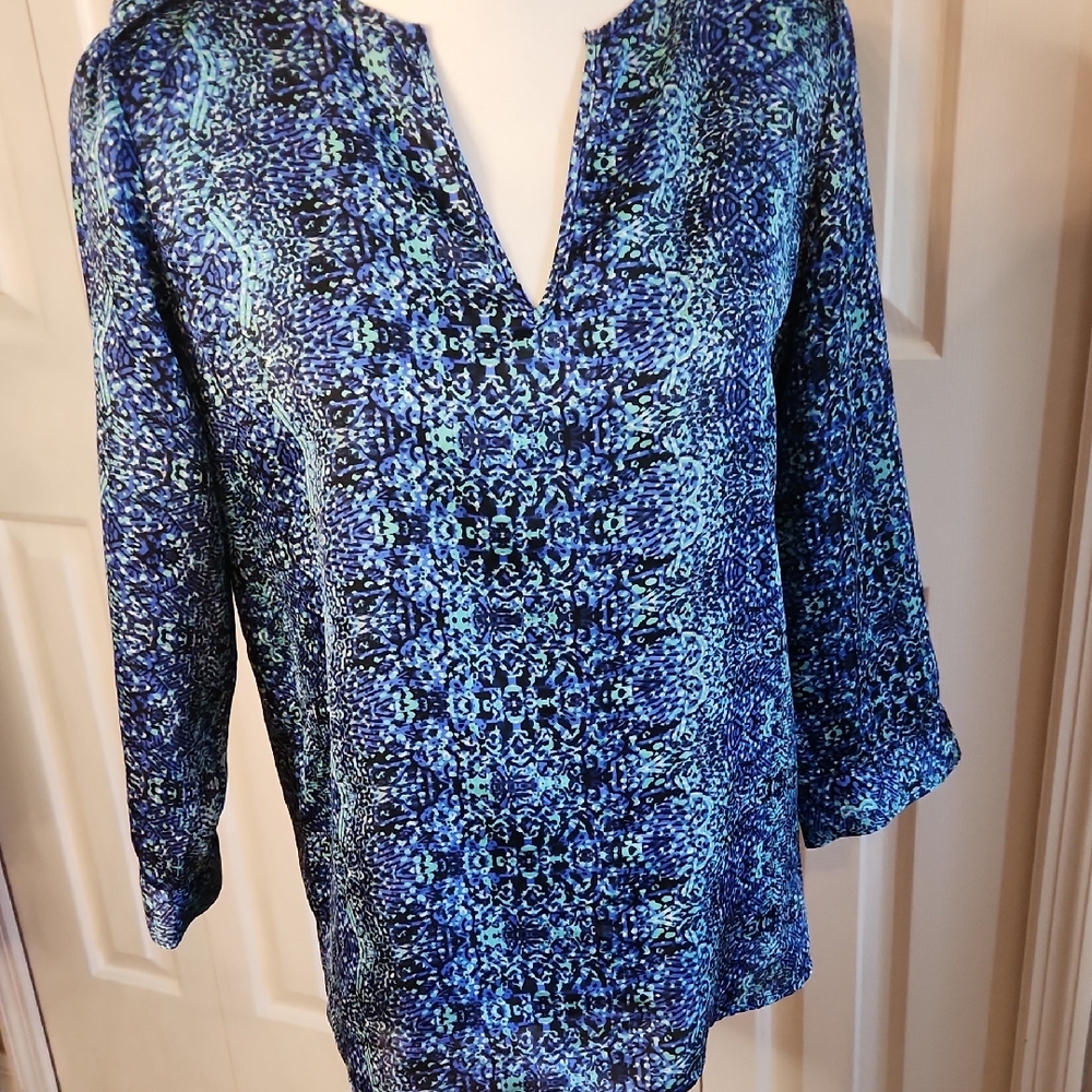 Outback Red Blue Mandarin Collar Blouse Relaxed Fit